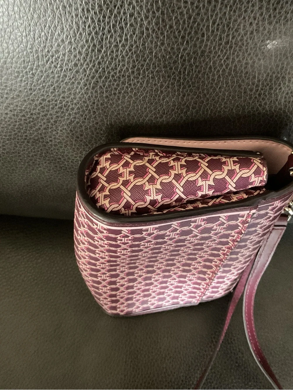kate spade Burgundy Patterned Crossbody with Chain and Leather Strap